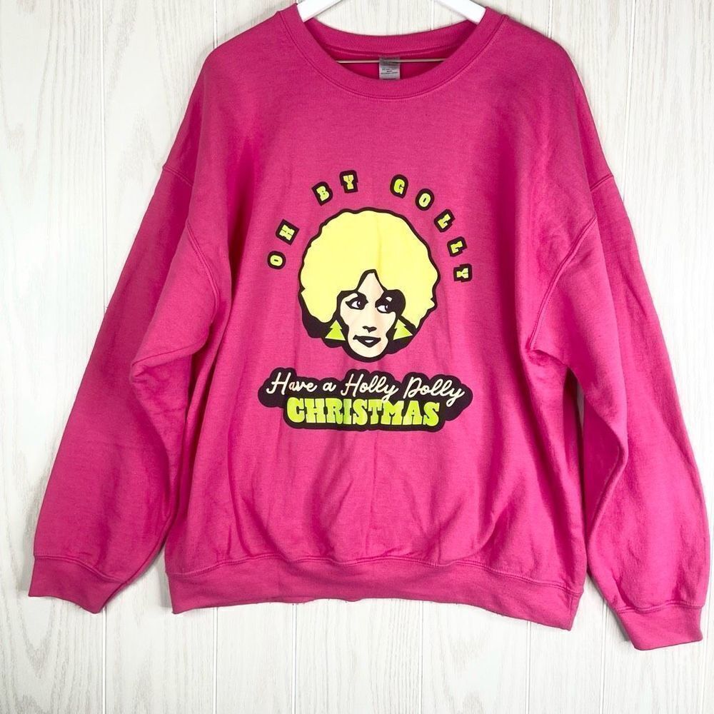 Gildan Dolly Parton Holly Dolly Christmas Pink Sweatshirt Women’s XL